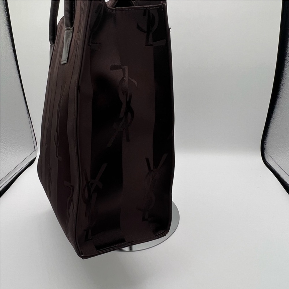Yves Saint Laurent YSL Logo Brown Stripe Nylon Bag w/leather handles & COA - Picture 2 of 13